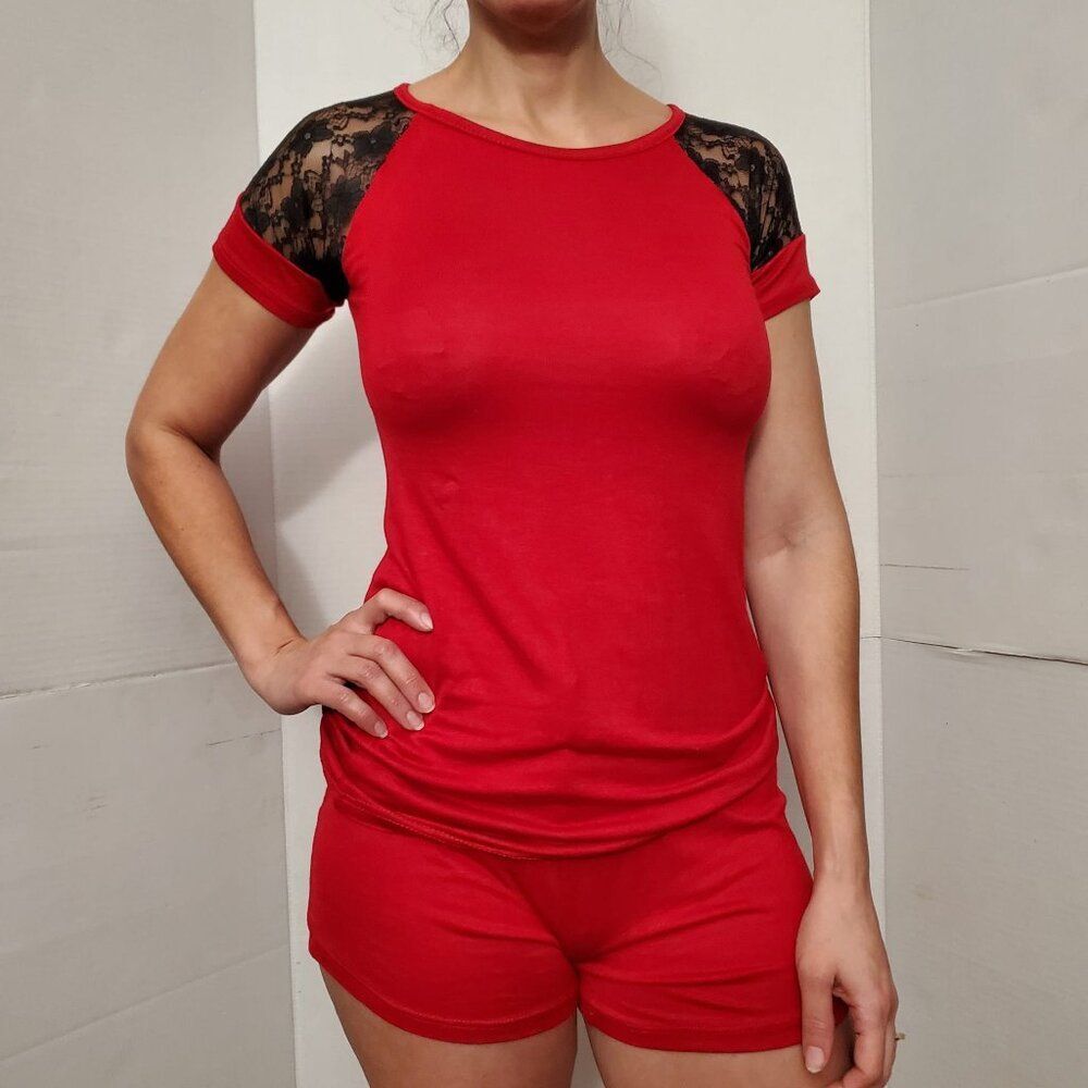 Joan Vass RED Lace Sleeve set Size S